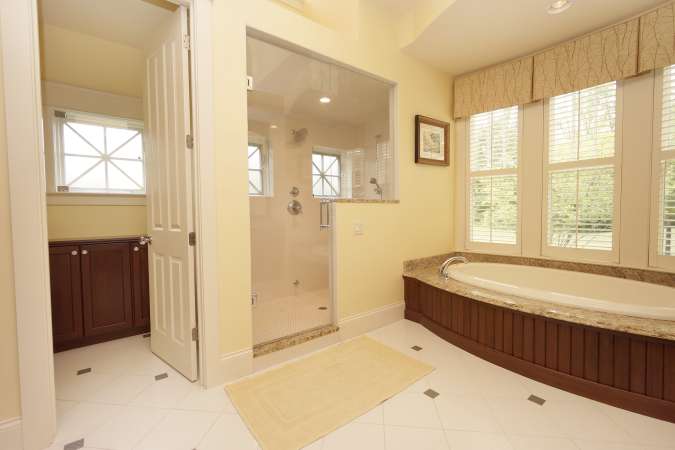Large Walk-In Shower, Custom Built-In & Large Soaking Tub