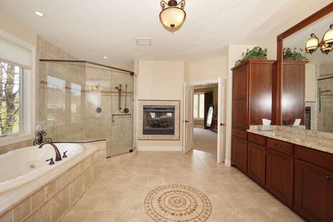 Stunning Master Bath with Fireplace and Whirlpool Tub