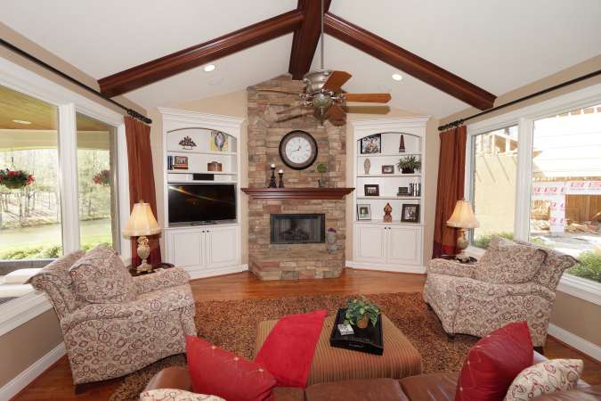 Family Room with Fireplace and Built-In Bookcases